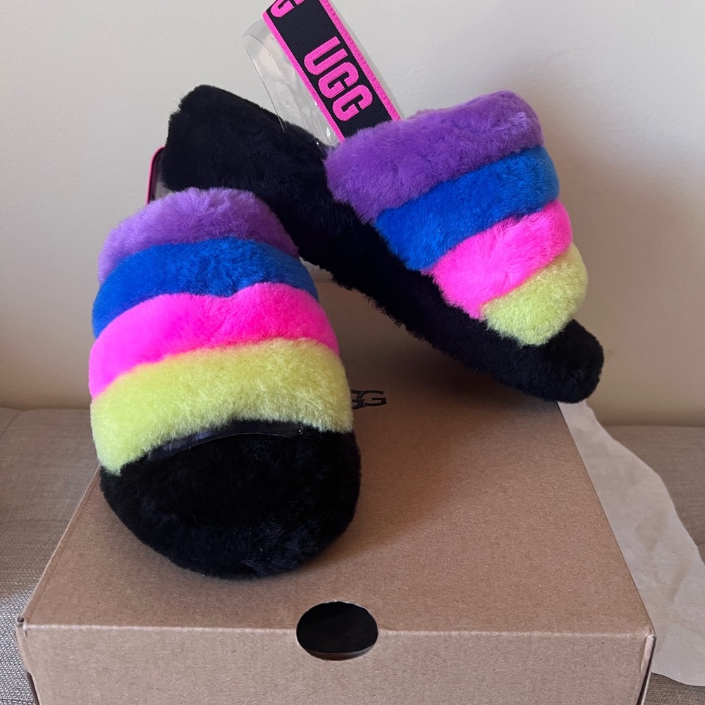 NEW! UGG Multicolor Fluffy Slide Sandals